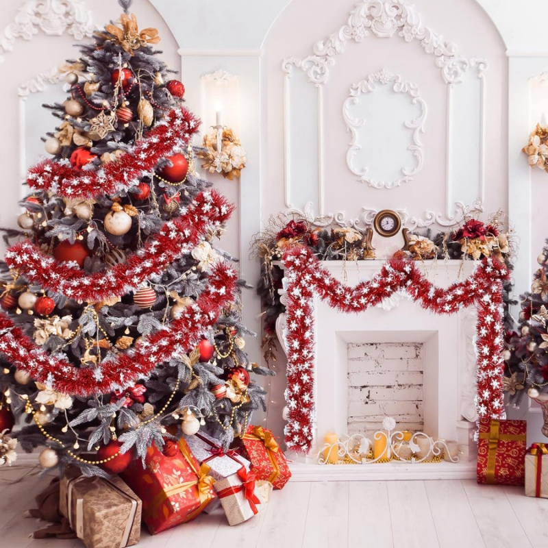 Tinsel Garland Decoration - 1pc Christmas Tinsel Snowflake Red Garland