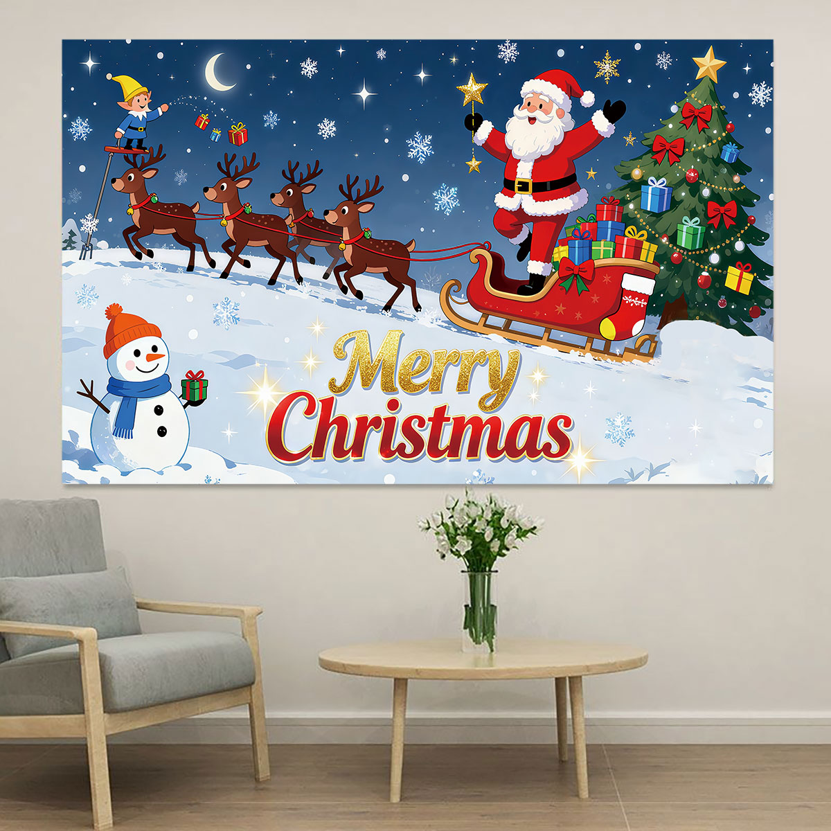 1pc Christmas Elf Santa Sleigh - Snowflake Window Decal recension och pris