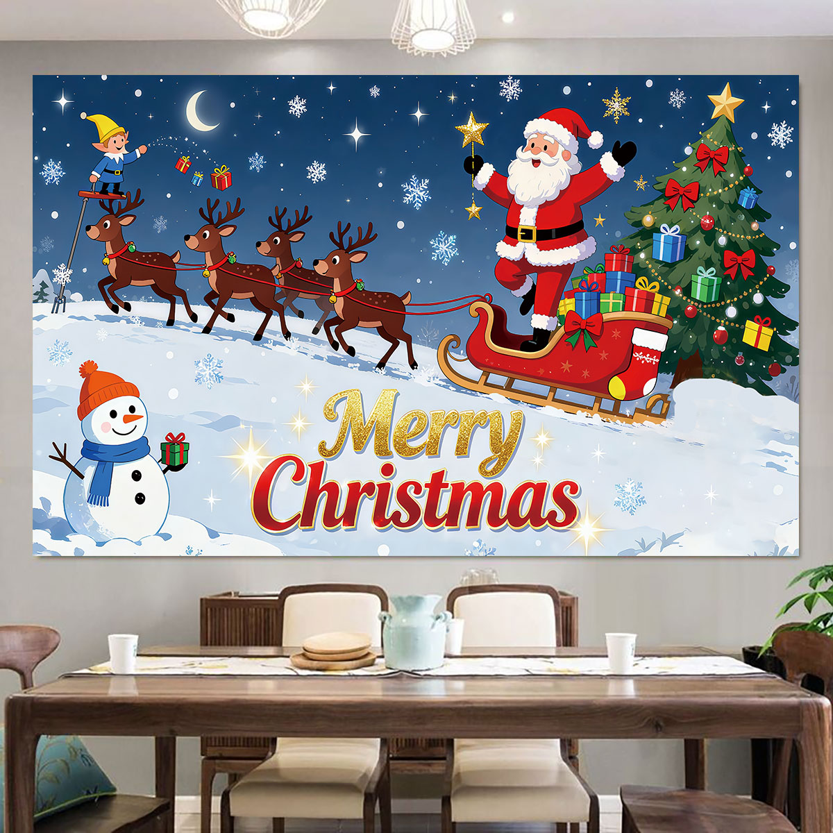 1pc Christmas Elf Santa Sleigh - Snowflake Window Decal recension och pris
