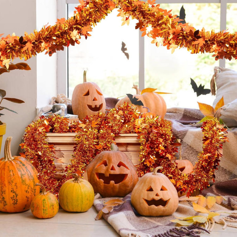 2pcs Thanksgiving Fall Maple L - Tinsel Garland Decoration recension och pris