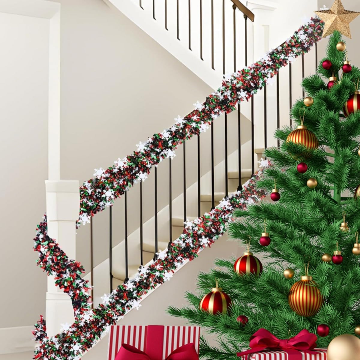 6.56 Feet Green Red Christmas  - Tinsel Garland Decoration recension och pris