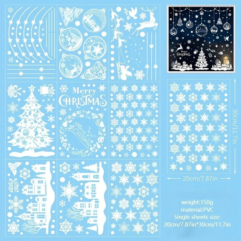 9 Sheets 243pcs Reusable Stati - Snowflake Window Decal recension och pris